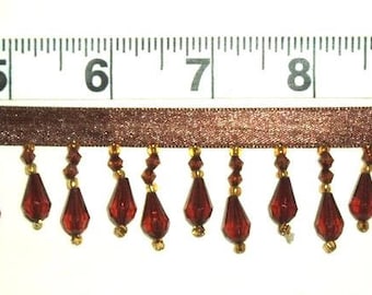 Brown Teardrop Beaded Fringe Sewing Trim DIY Crafts Banding lampshade beads 1" (C1-br)