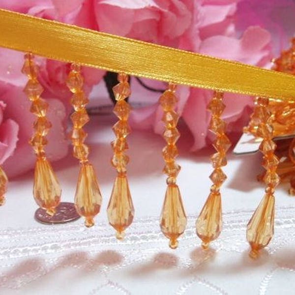 Yellow Gold Teardrop Beaded Fringe Sewing Trim DIY Crafts Banding lampshade beads C2-ylgl