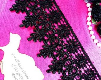 C137 Elegant Black Victorian Venice Lace Trim  2.75&quot; (C137-bk)