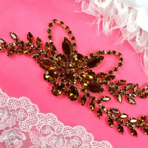 Bronze Embellishment Floral Vine Gold Metal Back Rhinestone  Applique 7.5&quot; (XR119-bz)