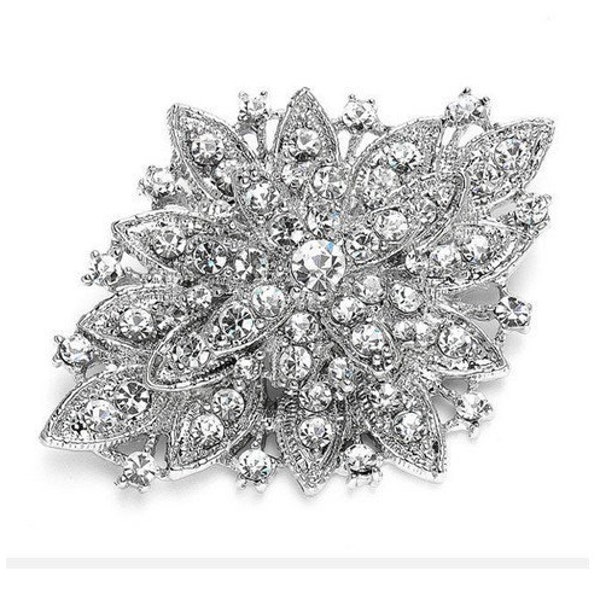 GB80 Bridal Rhinestone Brooch Pin Silver Crystal Glass  2.5" (GB80-slcr)