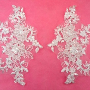 50 Blanc Floral dentelle de Venise miroir paire cristal Sequin Appliques 7 » (DH50X-wh)