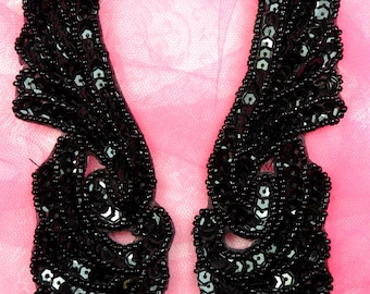Sequin Appliques MIRROR PAIR Black Wings Patch JB241X-bk