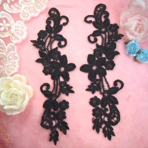 Embroidered Lace Appliques Black Floral Venice Lace Mirror Pair 9.5&quot; (DH86X-bk)