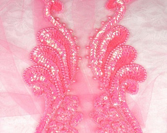 0016 Appliques Hot Pink AB Mirror Pair Sequin Beaded 8" (0016X-hpkab)