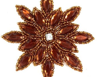 XR32 Bronze Snowflake Jewel Perlé Applique 3 » Motif couture et artisanat (XR32-bz)