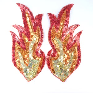 Flames of Fire appliqués spiegel paar kralen holografische pailletten naaipatch dans kostuum motief knutselen en suppliques 10" JB38X