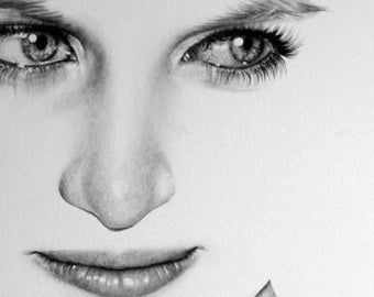 Princess Diana Pencil Drawing Fine Art Print Signed by Artist