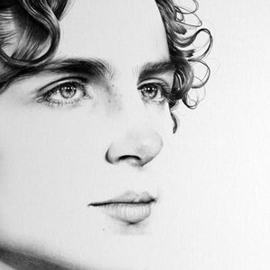 Timothee Chalamet Minimalismus Bleistift Zeichnung Fine Art Portrait Signierter Druck