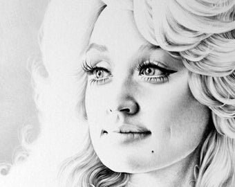 Dolly Parton Minimalism Pencil Drawing Fine Art Portrait Signed Print