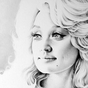 Dolly Parton Minimalismus Bleistift Zeichnung Fine Art Portrait Signierter Druck