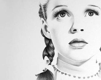 Judy Garland Pencil Drawing Fine Art Portrait Signed Print