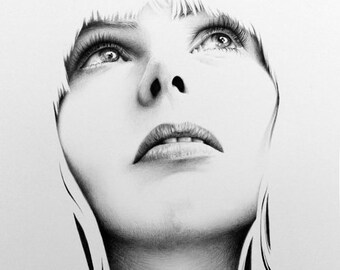 Joni Mitchell Minimalism Pencil Drawing Fine Art Portrait Signed Print