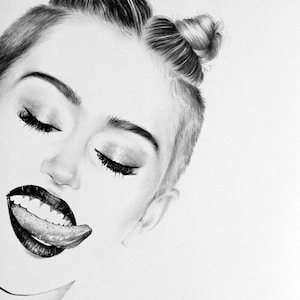Miley Cyrus Bleistift Zeichnung Kunstdruck signiert