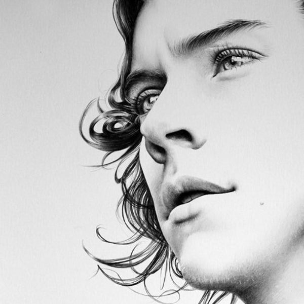 Harry Styles Fine Art Bleistift Zeichnung Portrait Signierter Druck