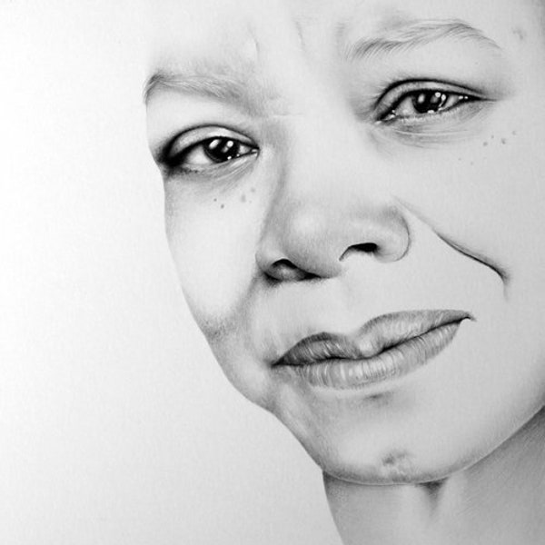 Maya Angelou Fine Art Bleistift Zeichnung Portrait Signierter Druck