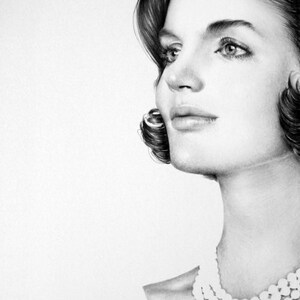 Jackie Kennedy Minimalismus Bleistift Zeichnung Fine Art Portrait Druck signiert