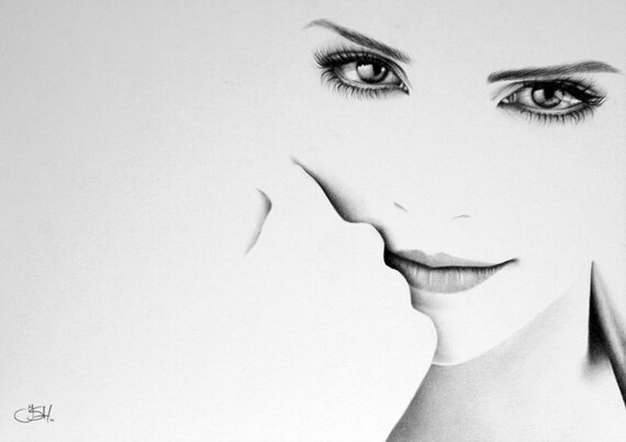 Emma Watson Minimalismus Bleistift Zeichnung Fine Art Portrait Druck Von Hand Signiert