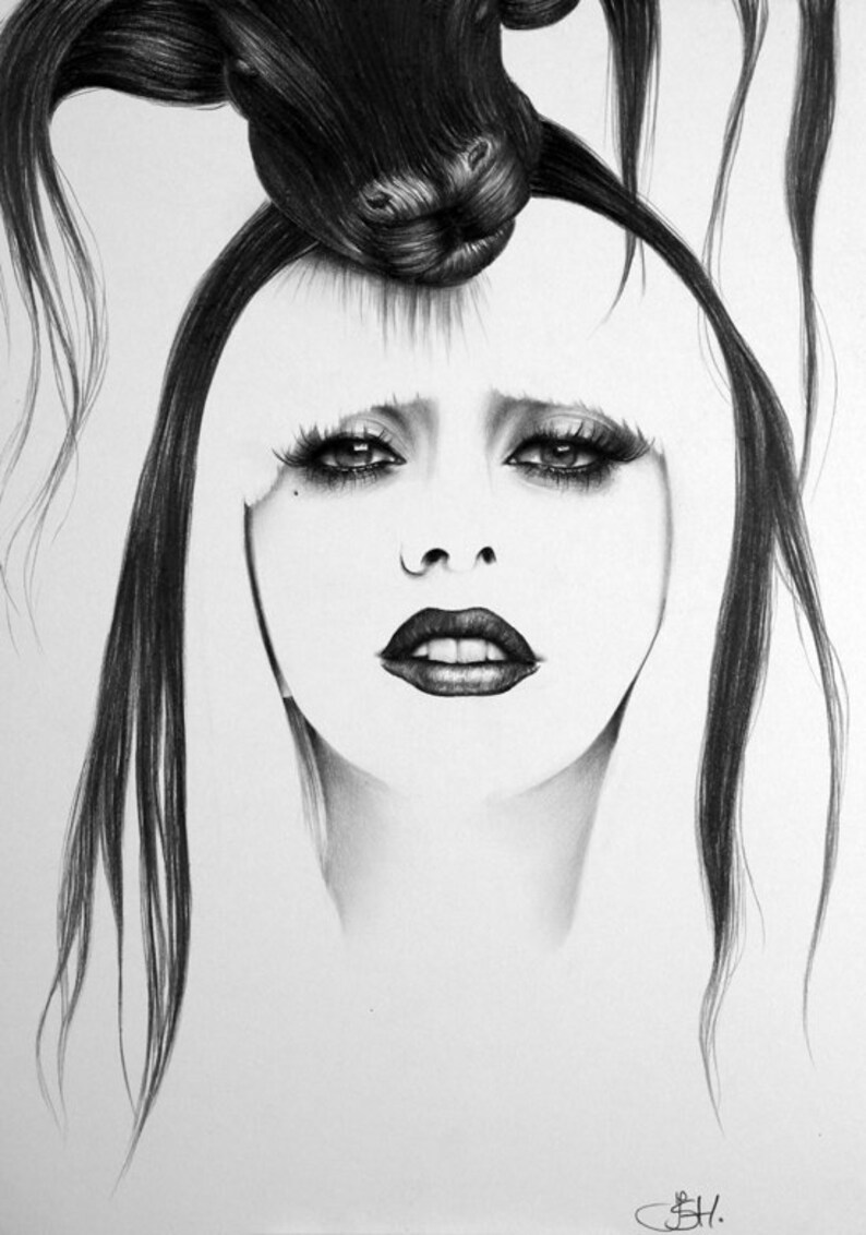 Lady Gaga Pencil Drawing Fine Art Portrait Print Hand Signed | Etsy