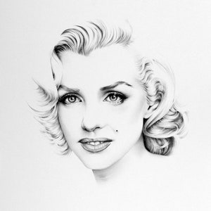 Marilyn Monroe Minimalismus Bleistift Zeichnung Fine Art Portrait Signierter Druck