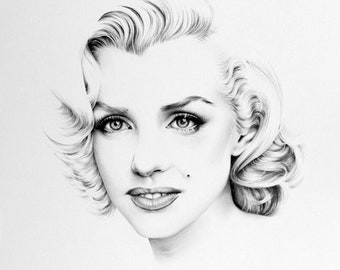 Marilyn Monroe Minimalism Pencil Drawing Fine Art Portrait Signed Print