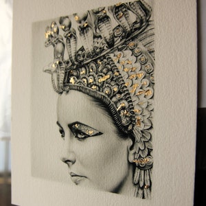 Elizabeth Taylor Bleistift Portrait Zeichnung Fine Art LIMITED EDITION Blattgold Signierter Druck