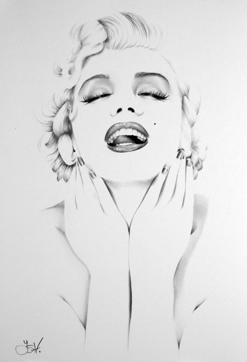 Marilyn Monroe Pencil Drawing Fine Art Signed Print image 1