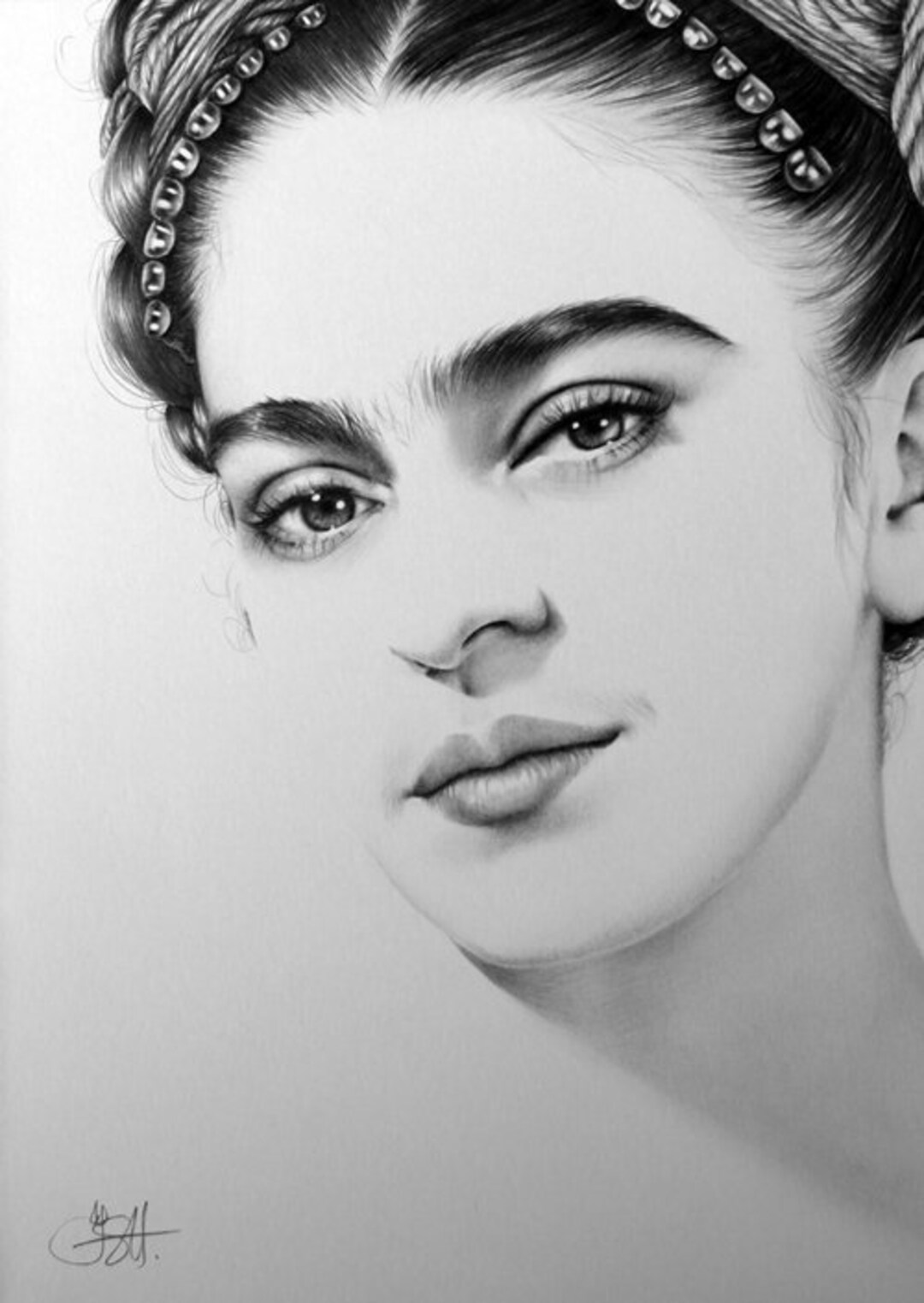 Frida Kahlo Fine Art Pencil Drawing Portrait Signed Print Etsy