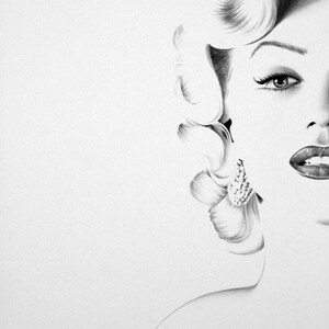 Marilyn Monroe Minimalismus Bleistift Zeichnung Fine Art Portrait Signierter Druck
