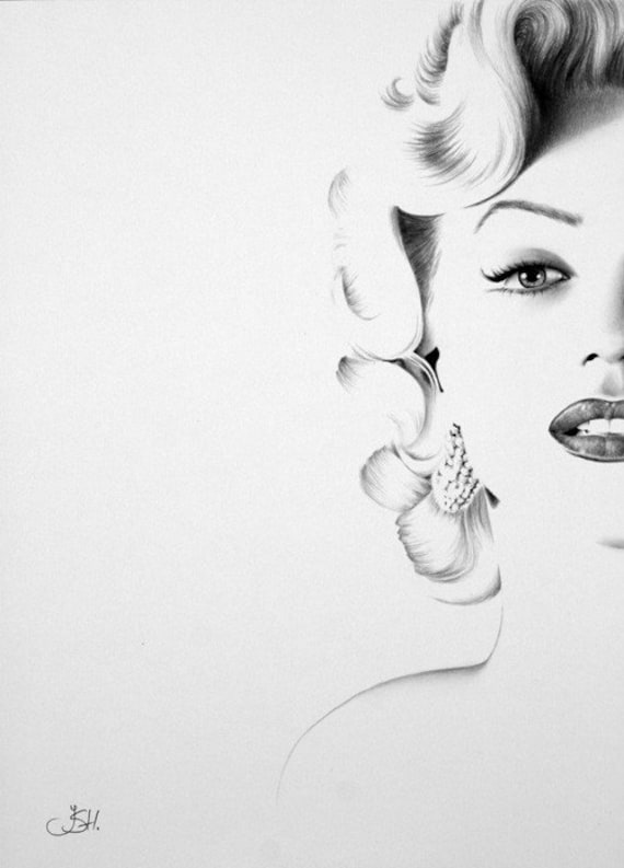 Marilyn Monroe Minimalisme Crayon Dessin Fine Art Portrait Signé Impression