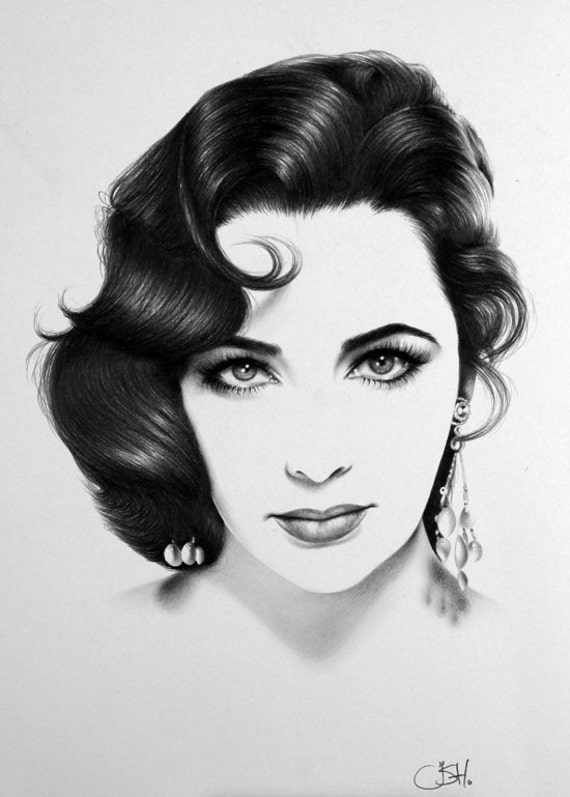 誠実 Elizabeth Taylor Portrait Minimalism Pencil Drawing Fine Art 絵画