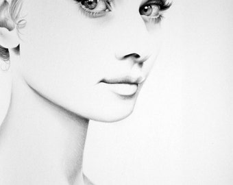 Audrey Hepburn  Fine Art Pencil Drawing Portrait Signed Print