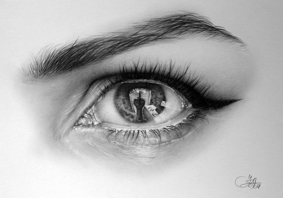 Black And White Glass Pencil,white Sheet Beautiful Pencil Art Of An Eye,  Size: A4