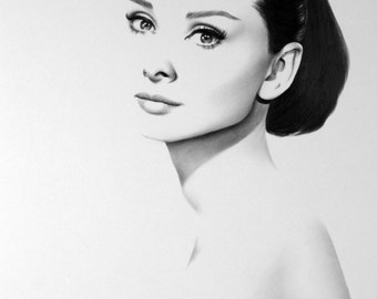 Audrey Hepburn Fine Art Print Pencil Drawing Portrait Hand Signed by the Artist