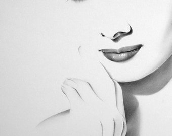 Audrey Hepburn Fine Art Print Pencil Drawing Portrait  Hand Signed by the Artist