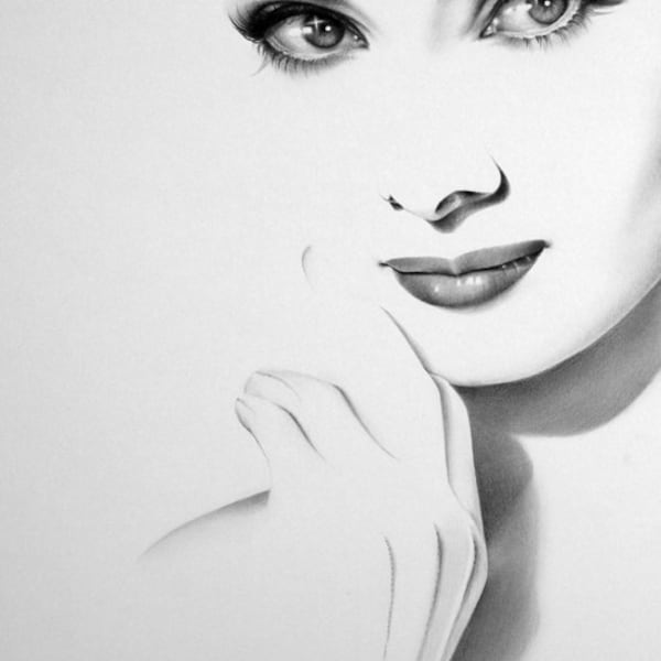 Audrey Hepburn Fine Art Print Bleistift Zeichnung Portrait Hand signiert vom Künstler