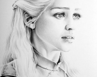 Emilia Clarke as Daenerys Targaryen Fine Art Pencil Drawing Portrait Signed Print