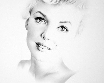 Marilyn Monroe Minimalism Pencil Drawing Fine Art Portrait Signed Print