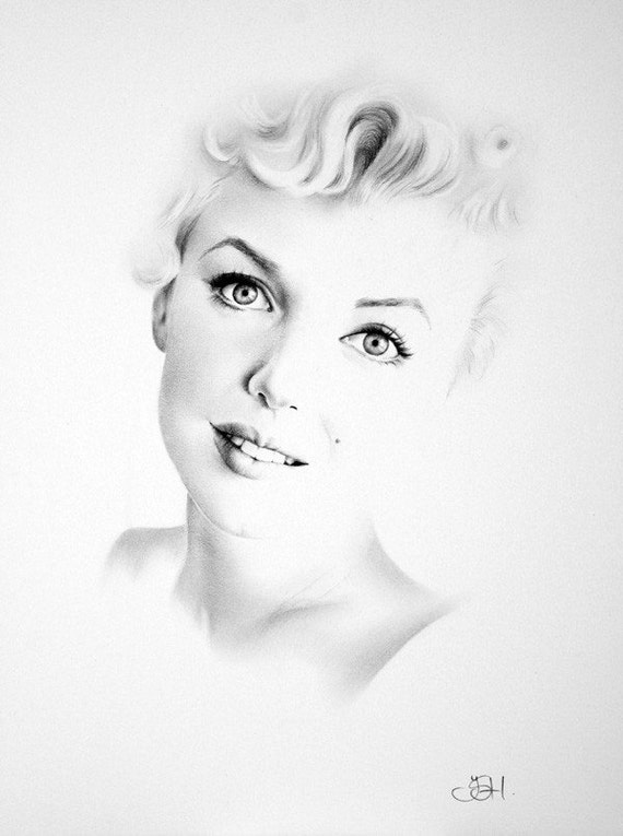 Marilyn Monroe portrait graphite drawing Art Print signed
