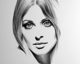 Sharon Tate Minimalism Pencil Drawing Fine Art PRINT HAND SIGNED