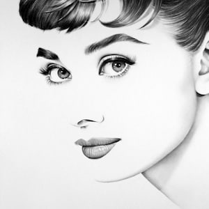 Audrey Hepburn Bleistift Zeichnung Portrait Fine Art Signierter Druck