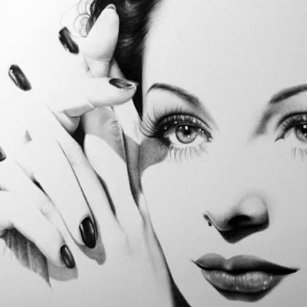 Hedy Lamar Fine Art Print Bleistiftzeichnung Portrait Handsigniert von der Künstlerin