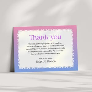 Plantilla de Canva para tarjeta de agradecimiento con degradado, nota de agradecimiento, plantilla personalizable para baby shower, agradecimiento editable para fiesta, descarga instantánea, 04GRI