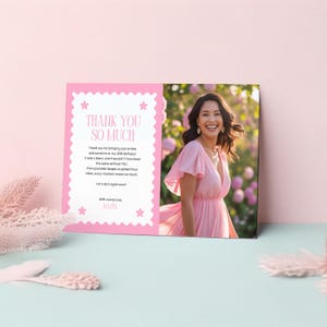 Bearbeitbare Sommer Dankeskarte, gewellter rosa minimalistischer 30.Dankeschön-Hinweis, Foto-Geburtstag-Dankeschön-Karte, Hello Thirty Digital Download 01B1