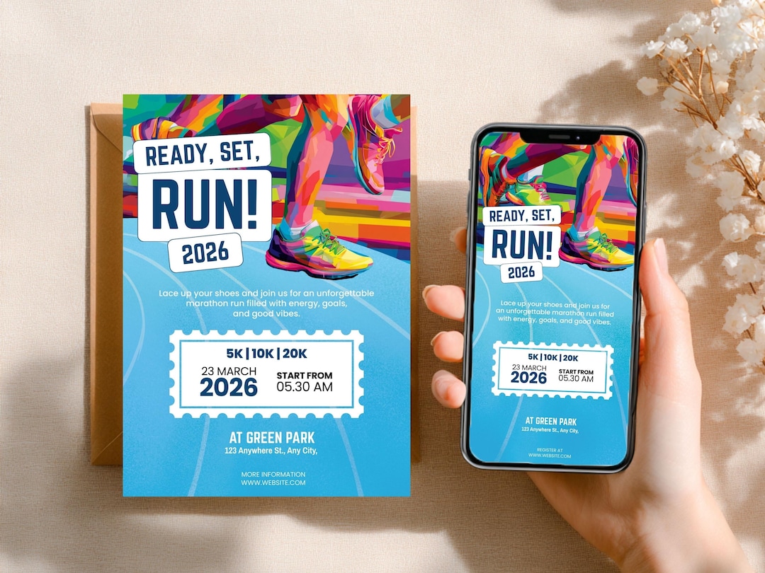 Running Invitation Background Editable Marathon Runner Fun Run Race Competition Race Event Invite ...