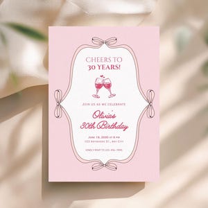 Cheers to 30 Years Invitation 30th Birthday Invitation Editable Birthday Party Invitation Coquette Invite Dinner Party Printable 0326