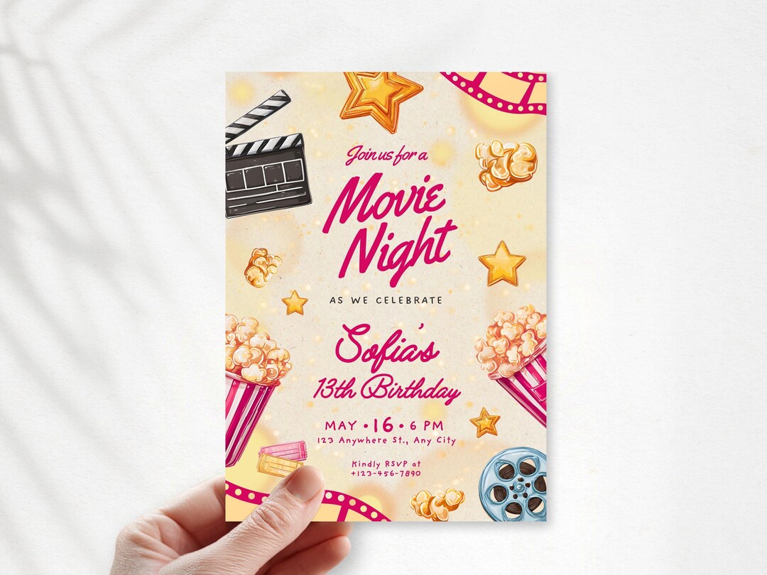 Editable Movie Night Invitation Template Movie Theme Birthday ...