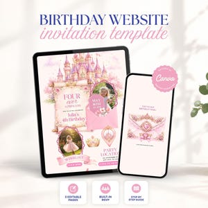 Editable Princess Birthday Invitation with RSVP Website Template 4th Birthday Invite DIY Interactive Birthday Website Princess Invite 7226