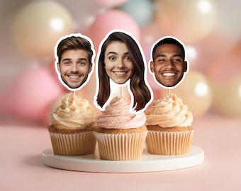 Aangepaste gezicht cupcake topper aangepaste taartdecoraties gepersonaliseerde feestdecor afdrukbare toppers digitaal bestand