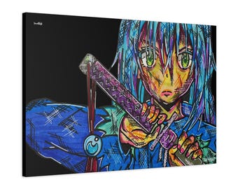 Pine Wood Frame Wall Art Rimuru Tempest Reincarnated as a Slime Sword Samurai for Gaming Room    Black Anime Print Decor Isekai Hero